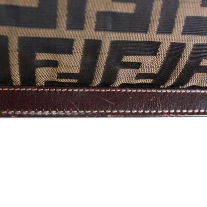 Fendi Zucca Leather and Canvas Brown Clutch Bag Gold