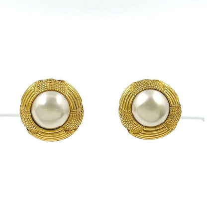 Chanel Circle Faux Pearl GP X Faux Pearl Gold Earrings Gold