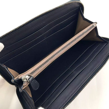 Bottega Veneta Intrecciato Round Zipper Leather Black Wallet Black