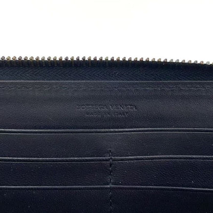 Bottega Veneta Intrecciato Round Zipper Leather Black Wallet Black