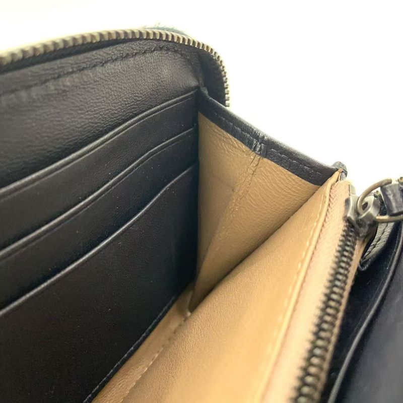 Bottega Veneta Intrecciato Round Zipper Leather Black Wallet Black