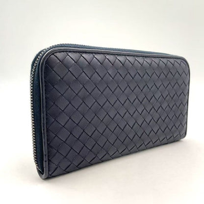 Bottega Veneta Intrecciato Round Zipper Leather Black Wallet Black