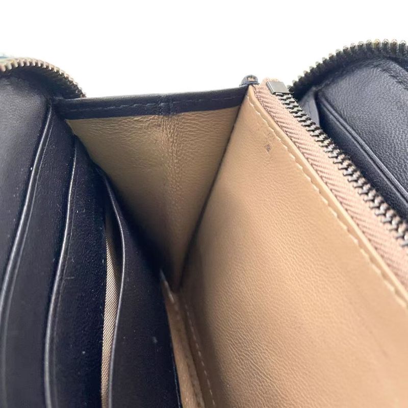 Bottega Veneta Intrecciato Round Zipper Leather Black Wallet Black