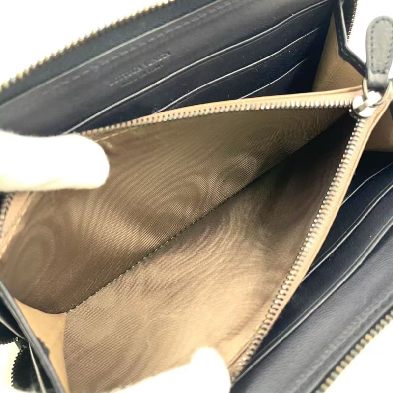 Bottega Veneta Intrecciato Round Zipper Leather Black Wallet Black