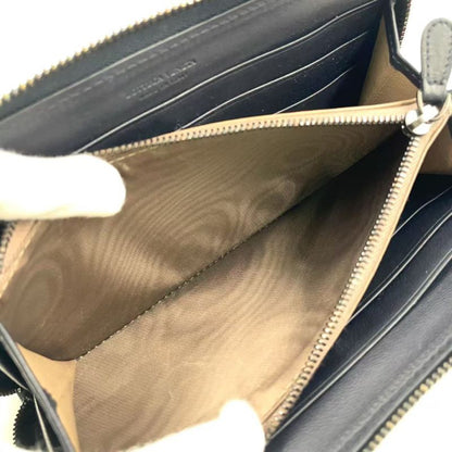 Bottega Veneta Intrecciato Round Zipper Leather Black Wallet Black