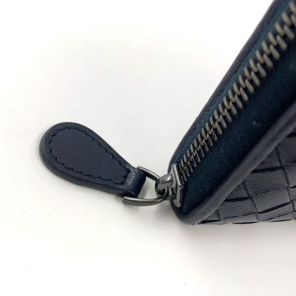 Bottega Veneta Intrecciato Round Zipper Leather Black Wallet Black