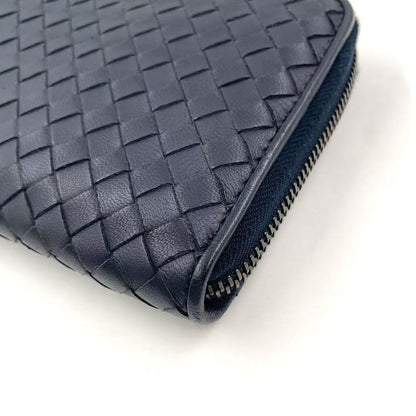 Bottega Veneta Intrecciato Round Zipper Leather Black Wallet Black