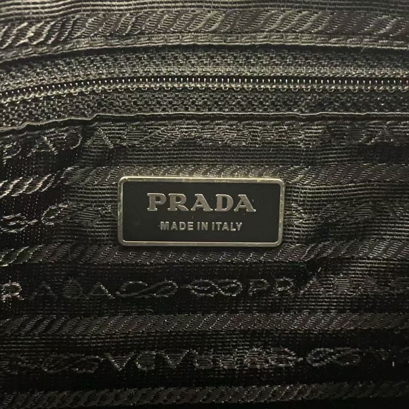Prada Vera Triangle Logo Nylon and Saffiano Leather Black Shoulder Bag Silver