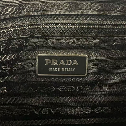 Prada Vera Triangle Logo Nylon and Saffiano Leather Black Shoulder Bag Silver