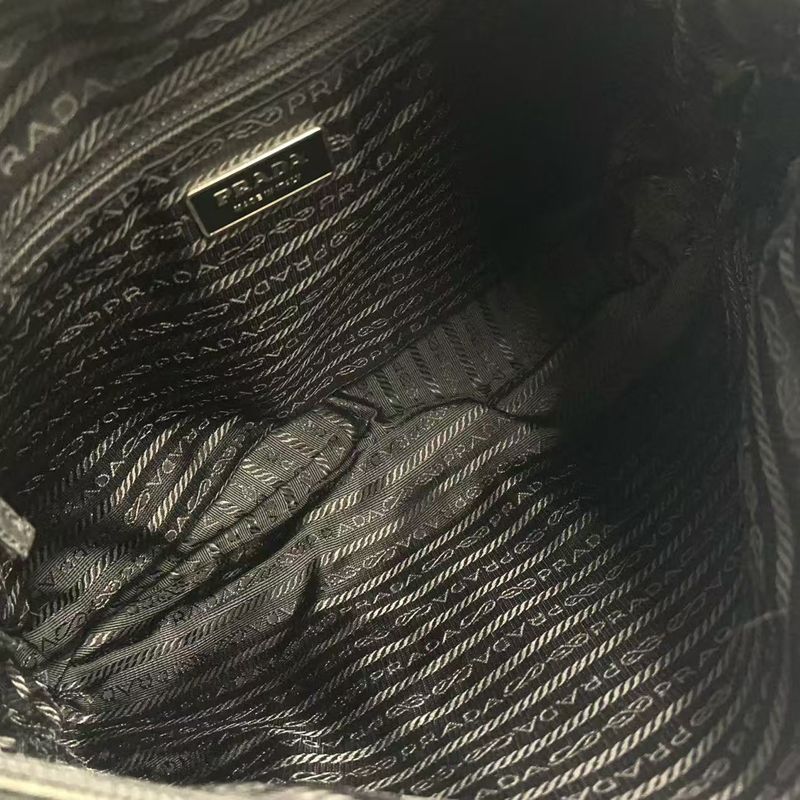 Prada Vera Triangle Logo Nylon and Saffiano Leather Black Shoulder Bag Silver