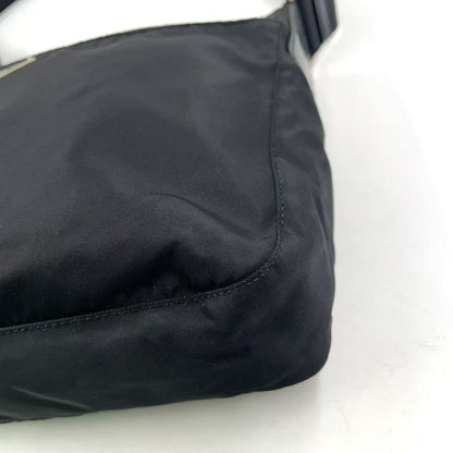 Prada Vera Triangle Logo Nylon and Saffiano Leather Black Shoulder Bag Silver