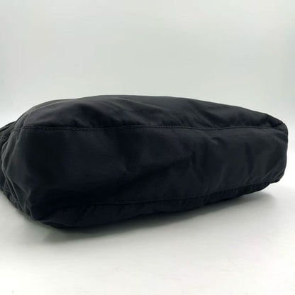 Prada Vera Triangle Logo Nylon and Saffiano Leather Black Shoulder Bag Silver