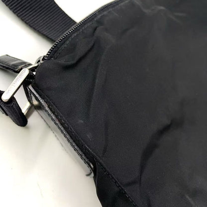 Prada Vera Triangle Logo Nylon and Saffiano Leather Black Shoulder Bag Silver