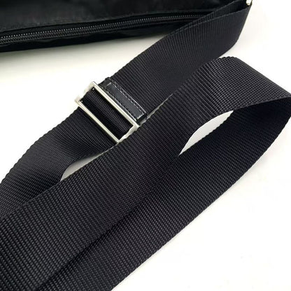 Prada Vera Triangle Logo Nylon and Saffiano Leather Black Shoulder Bag Silver