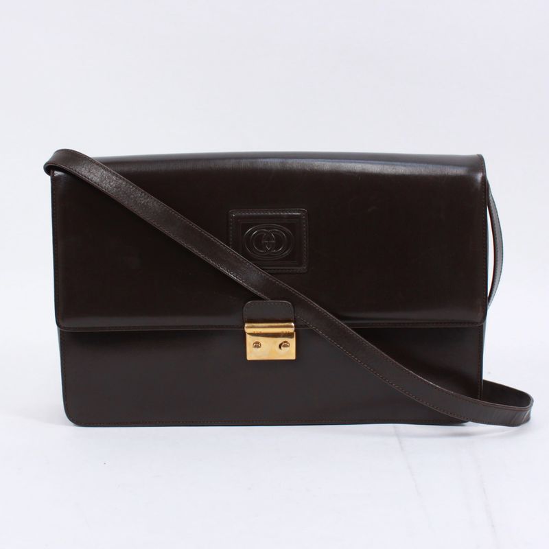 Gucci Old Gucci Leather Brown Shoulder Bag Gold