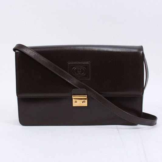Gucci Old Gucci Leather Brown Shoulder Bag Gold