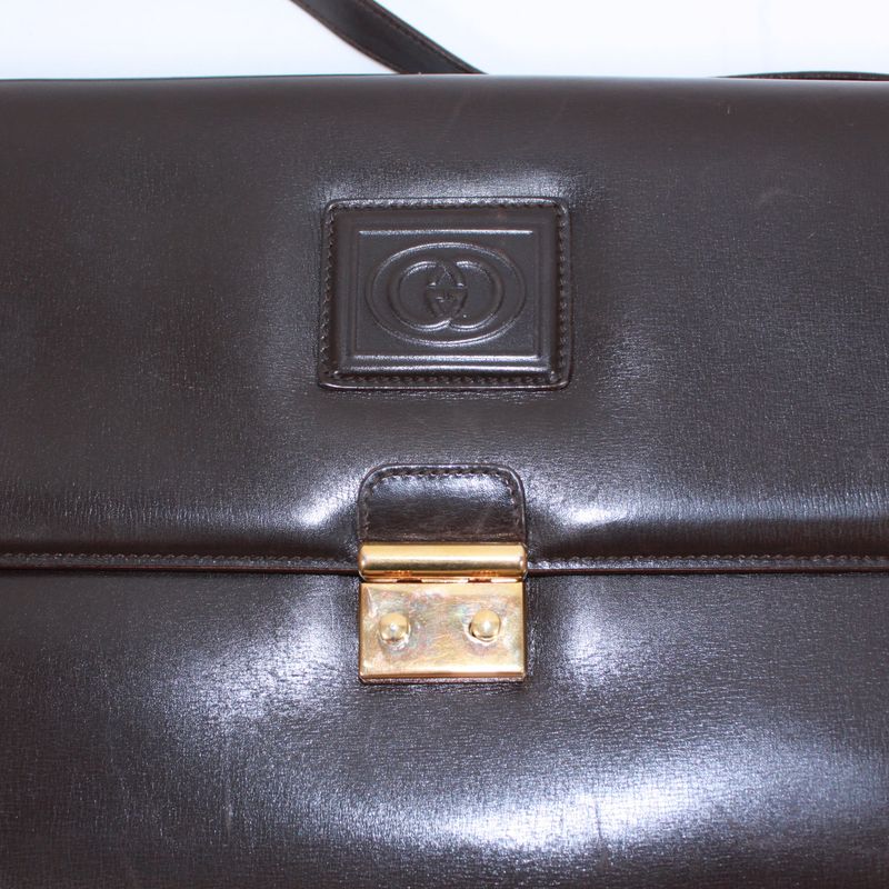 Gucci Old Gucci Leather Brown Shoulder Bag Gold