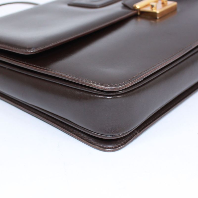 Gucci Old Gucci Leather Brown Shoulder Bag Gold