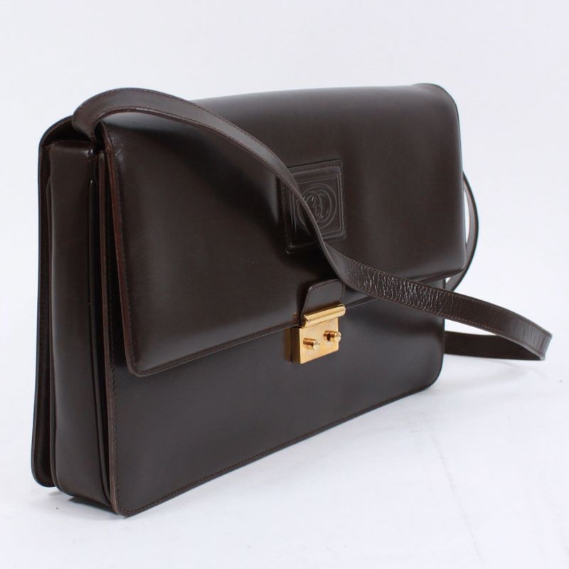 Gucci Old Gucci Leather Brown Shoulder Bag Gold