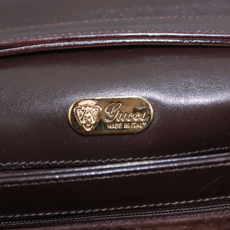 Gucci Old Gucci Leather Brown Shoulder Bag Gold