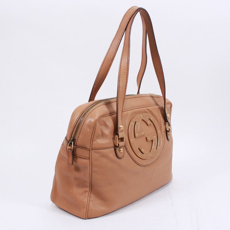 Gucci Interlocking G Leather Beige Handbag Gold 121544
