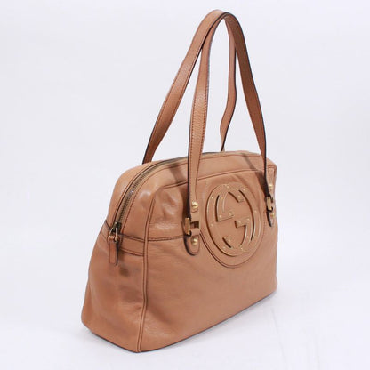 Gucci Interlocking G Leather Beige Handbag Gold 121544