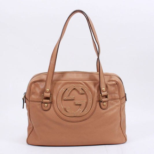 Gucci Interlocking G Leather Beige Handbag Gold 121544
