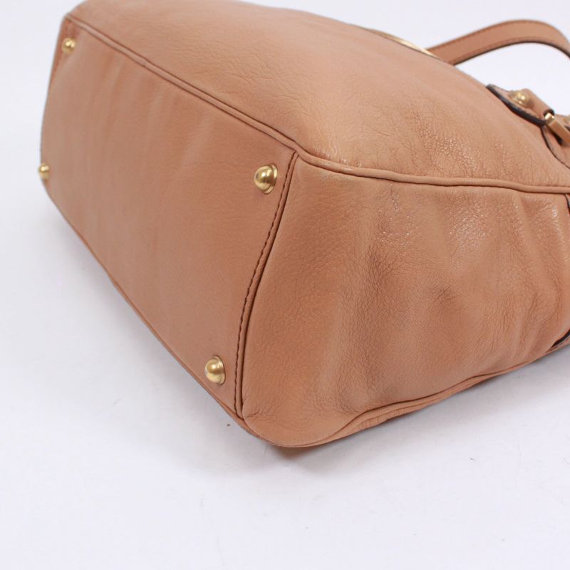 Gucci Interlocking G Leather Beige Handbag Gold 121544