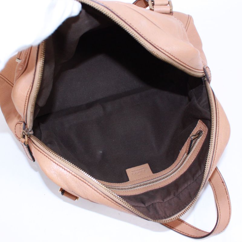 Gucci Interlocking G Leather Beige Handbag Gold 121544