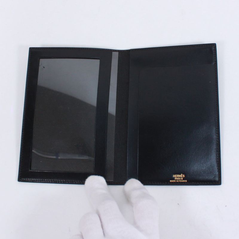Hermes Pass Case Box Calf Black Card Case