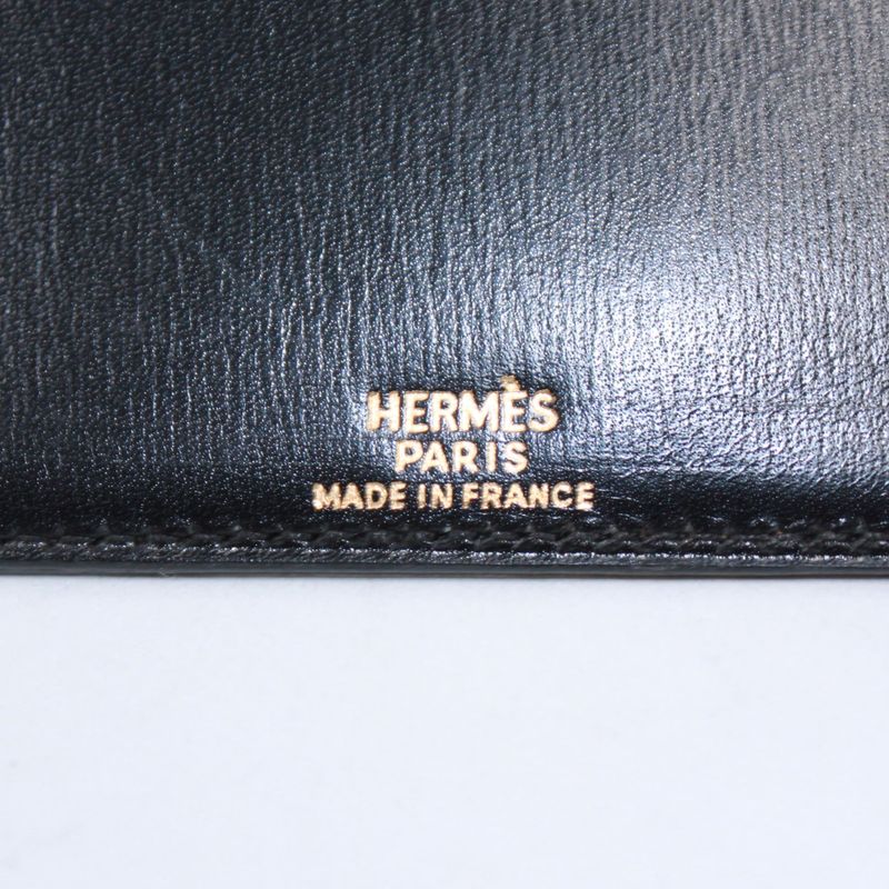 Hermes Pass Case Box Calf Black Card Case