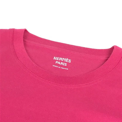 Hermes Dress Embroidery Mosaic H Logo Pocket Cotton Pink