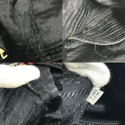 Prada Tote Bag Triangle Logo Plate Leather Nylon Black