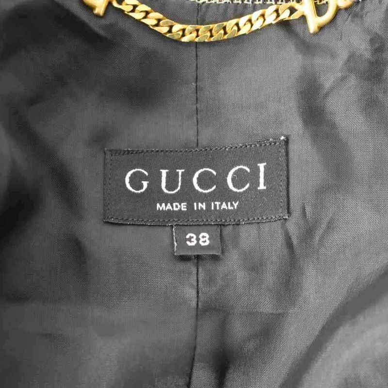 Gucci Tailored Jacket Formal Suit Gold Buttons 38 Beige Black 207-0508-7245