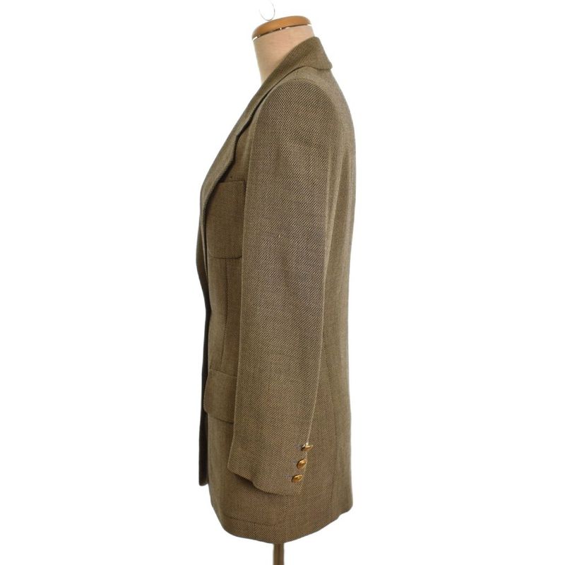 Gucci Tailored Jacket Formal Suit Gold Buttons 38 Beige Black 207-0508-7245