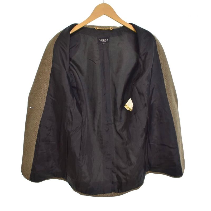 Gucci Tailored Jacket Formal Suit Gold Buttons 38 Beige Black 207-0508-7245