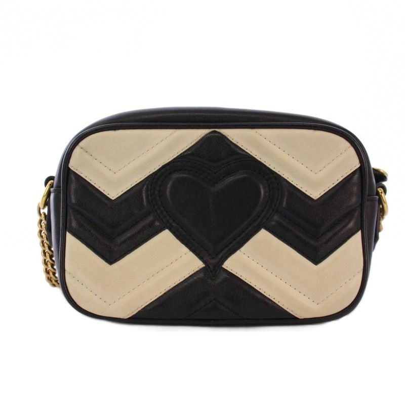 Gucci Ggmarmont Shoulder Bag Leather Black White 448065 KH - OH