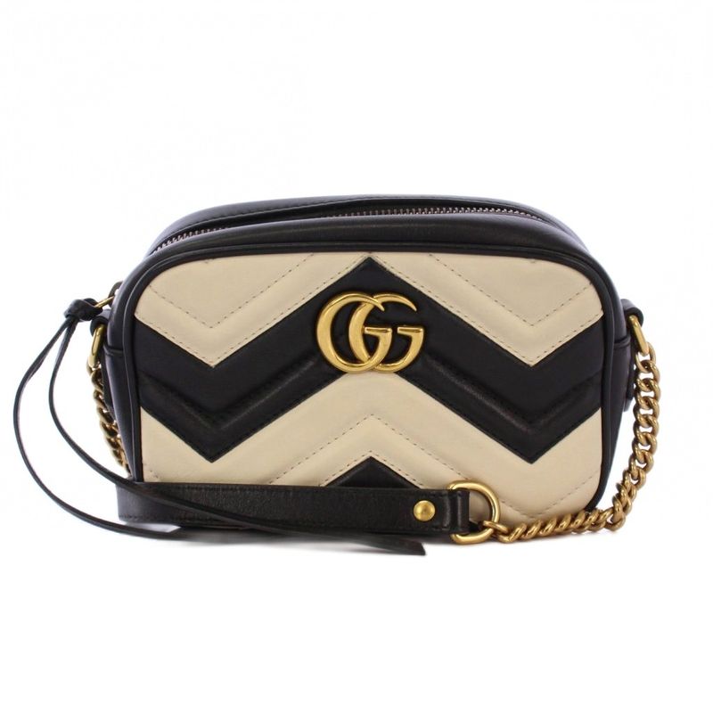 Gucci Ggmarmont Shoulder Bag Leather Black White 448065 KH - OH