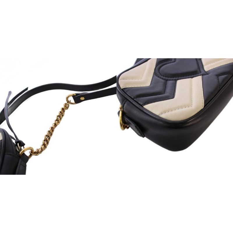 Gucci Ggmarmont Shoulder Bag Leather Black White 448065 KH - OH