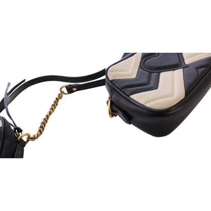 Gucci Ggmarmont Shoulder Bag Leather Black White 448065 KH - OH