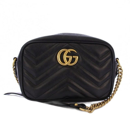 Gucci Ggmarmont Quilted Shoulder Bag Leather Black 448065 KH - OH