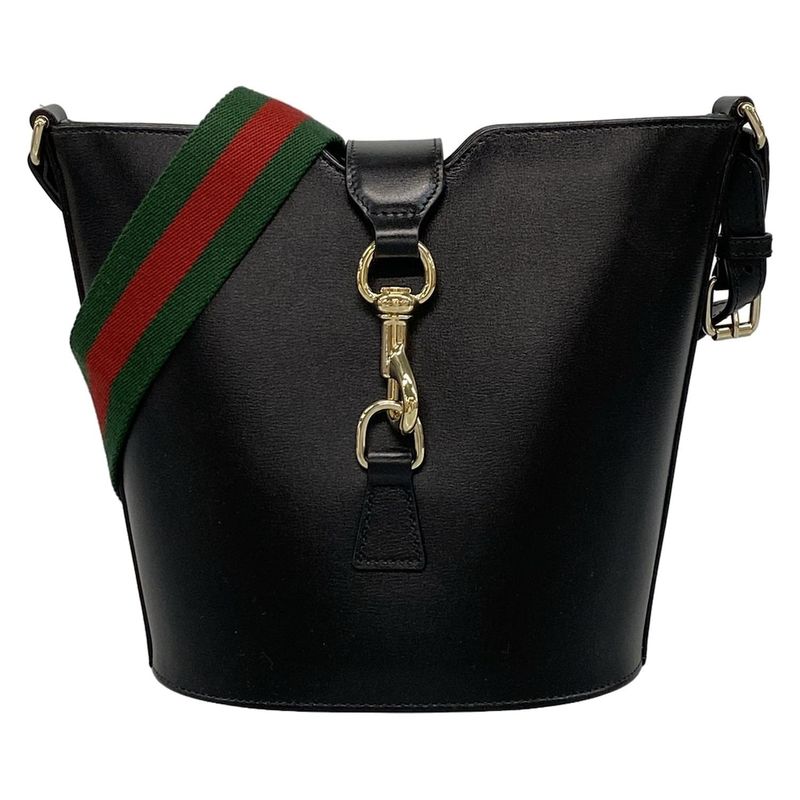 Gucci Shoulder Bag New Jackie Mini Bucket 782908 Black X Green X Red Leather
