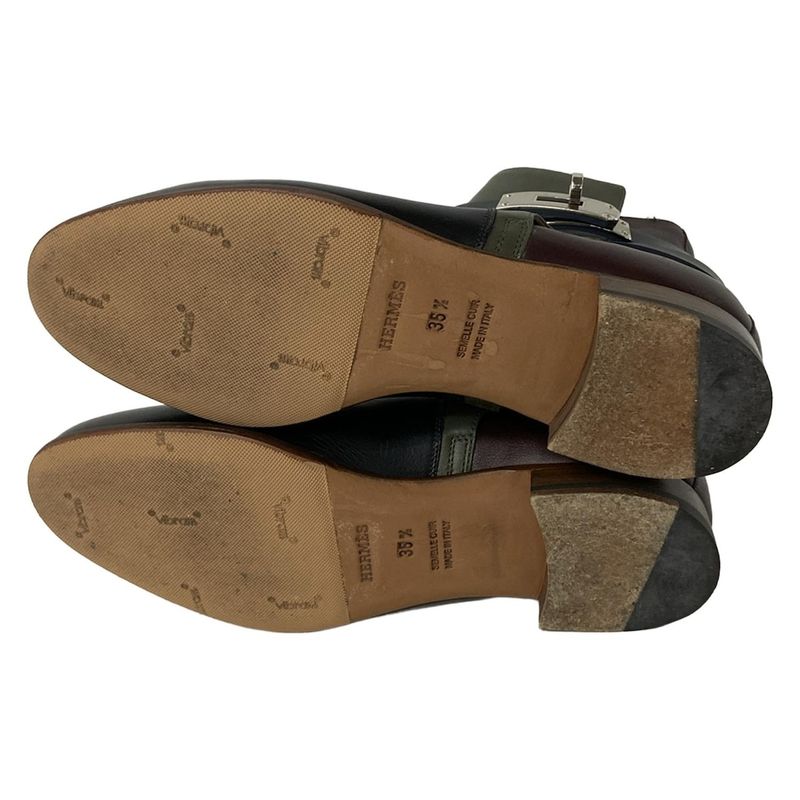 Hermes Short Boots 35 1 2 Women's Neo Black X Bordeaux X Multi Kelly Hardware