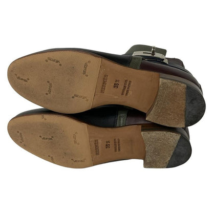 Hermes Short Boots 35 1 2 Women's Neo Black X Bordeaux X Multi Kelly Hardware