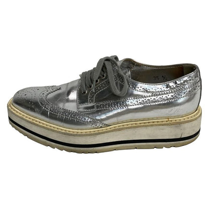 Prada Shoes 35 1 2 Women - Silver Wingtip Espadrilles Leather