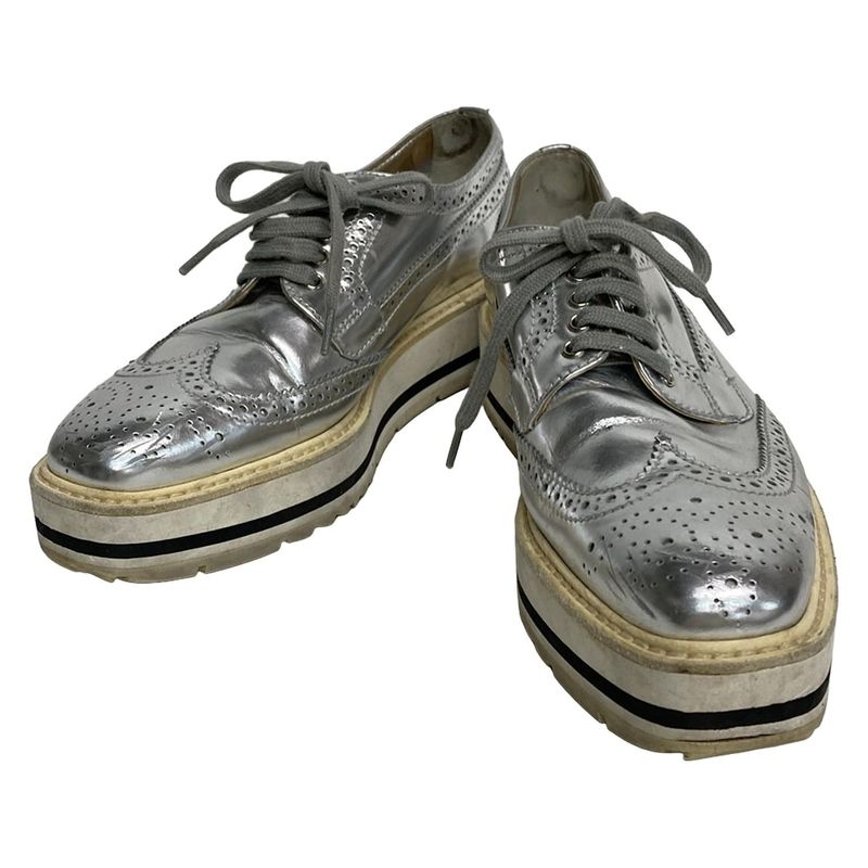 Prada Shoes 35 1 2 Women - Silver Wingtip Espadrilles Leather