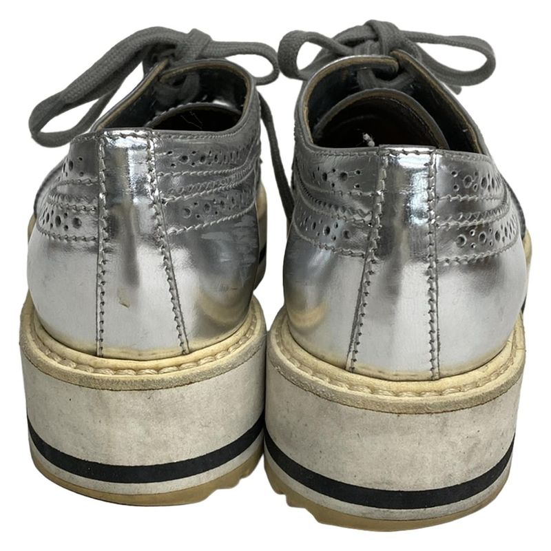 Prada Shoes 35 1 2 Women - Silver Wingtip Espadrilles Leather