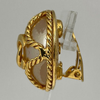 Chanel Coco Mark Faux Pearl Earrings Round Earrings GP Faux Pearl Gold White