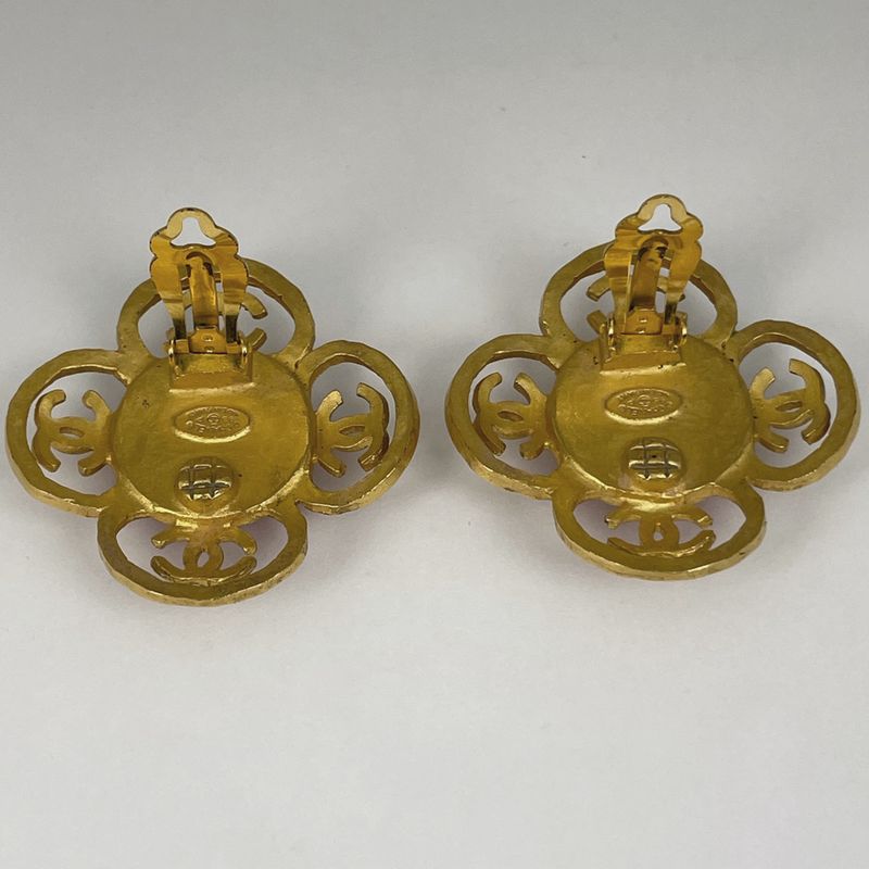 Chanel Coco Mark Earrings Gripoix Earrings GP Gold Red Ladies