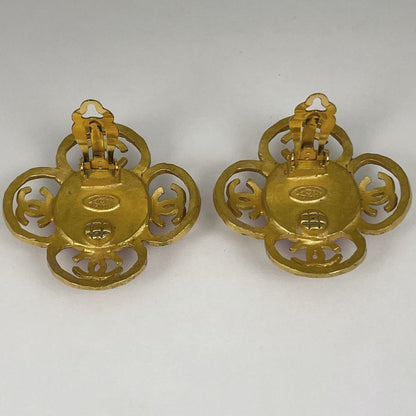Chanel Coco Mark Earrings Gripoix Earrings GP Gold Red Ladies
